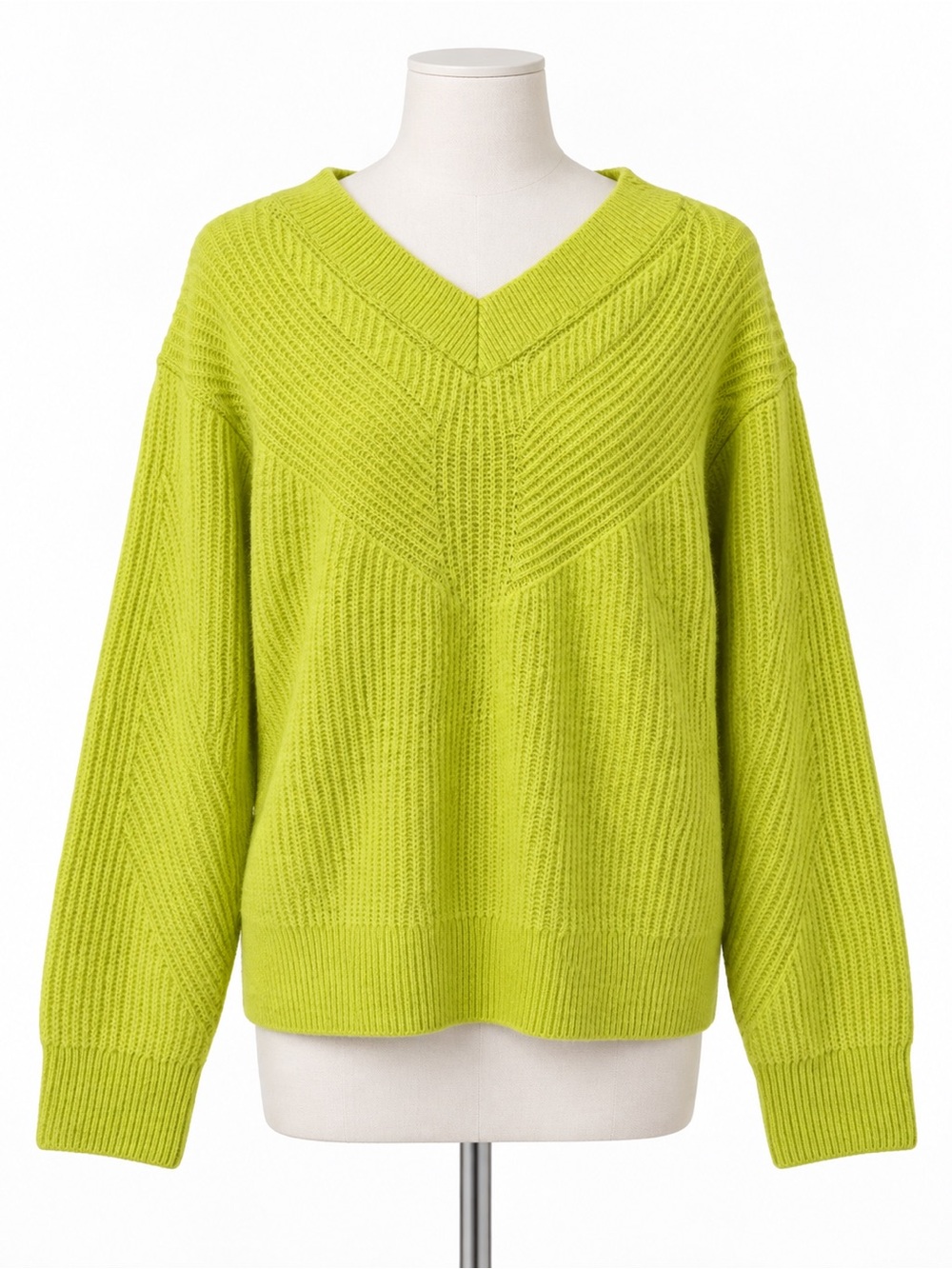Club Monaco V-Neck Ribbed Sweater in Lime